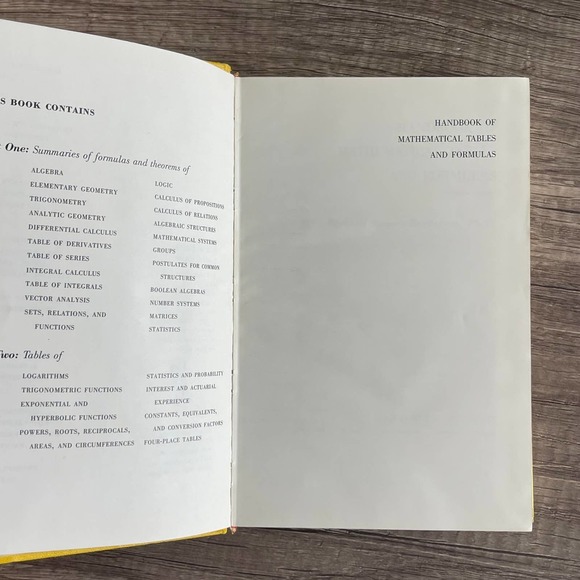 HANDBOOK OF MATHEMATICAL TABLES AND FORMULAS by RICHARD BURINGTON [VINTAGE 1965] - Picture 5 of 13